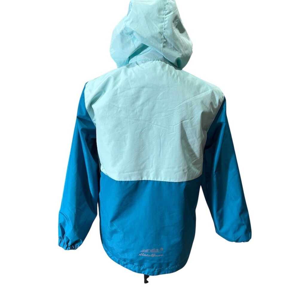 Eddie Bauer Girls Hooded Windbreaker Jacket Blue Teal Colorblock Size M 10 - Picture 6 of 10